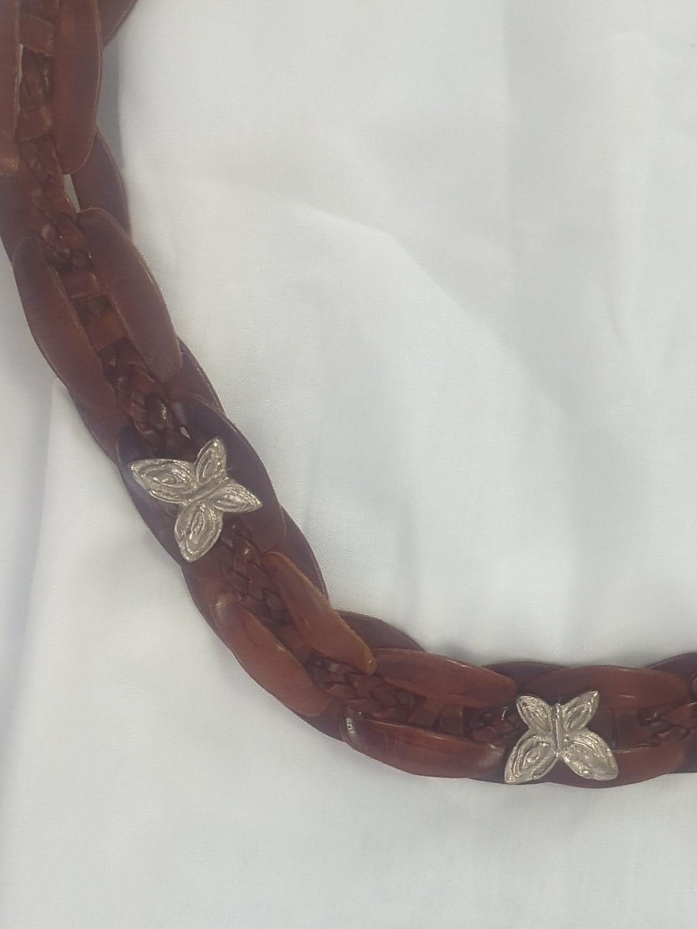 Brown Braided Leather Belt with Silver Butterfly Accents - Women - Picture 4 of 5
